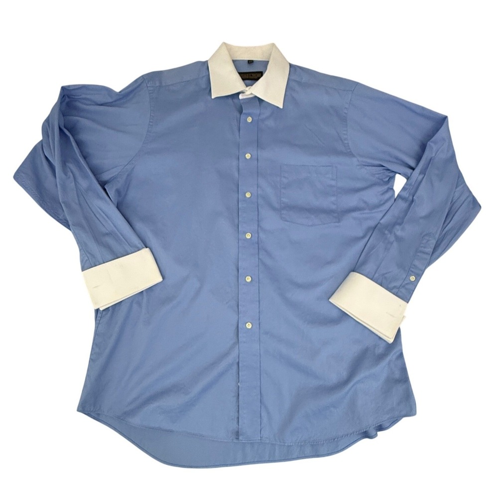 Donald J. Trump Dress Shirt Men 16.5 34/35 Blue Contrast Collar French Cuff